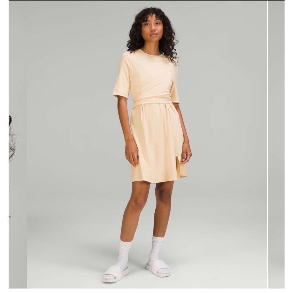 NWT Lululemon cotton wrap front T-shirt dress yellow sz 2